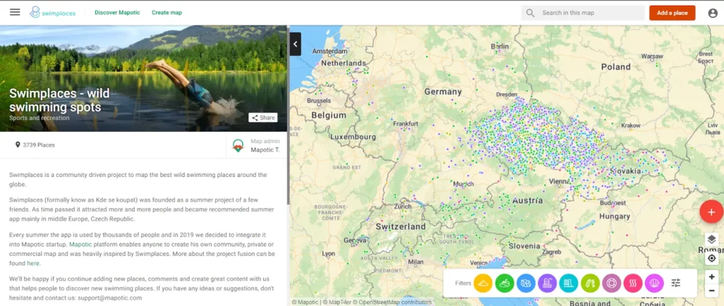 The Swimplaces map on the web – best places to swim in Europe and the whole world